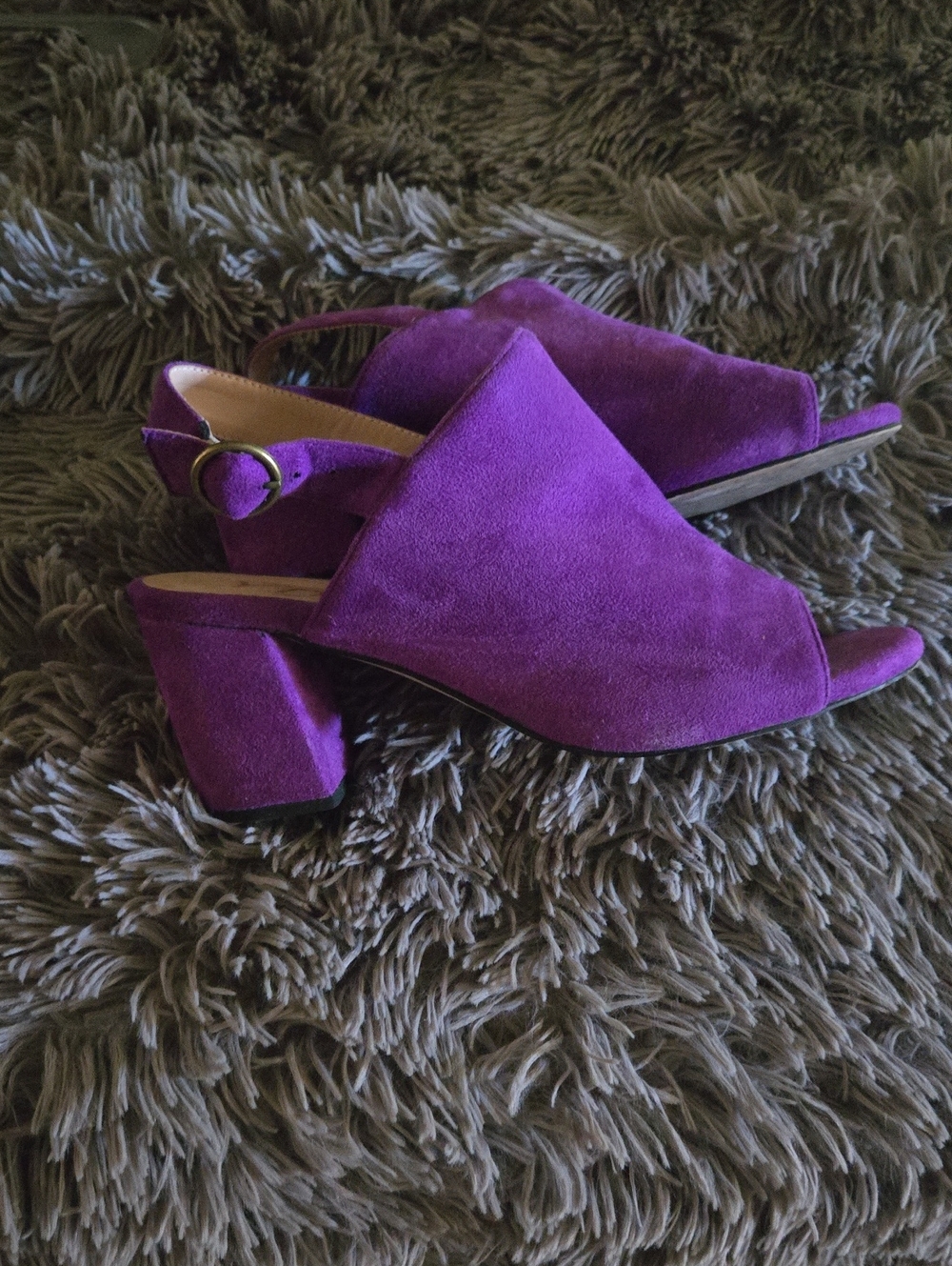 YDN Purple Suede Slingback Block Heel Sandals